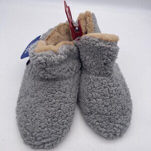 Dearfoams Women’s Large 9-10 Sleet Gray Faux Sherpa Dorm Bootie Slippers T16